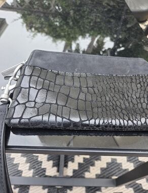 Liebeskind Black Croc-Embossed Leather Wristlet Clutch.